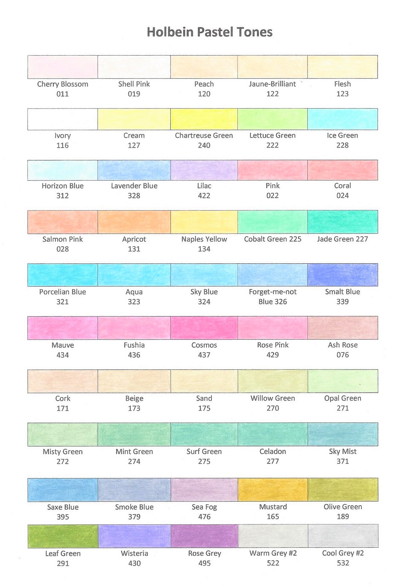 Pastel Color Code Chart